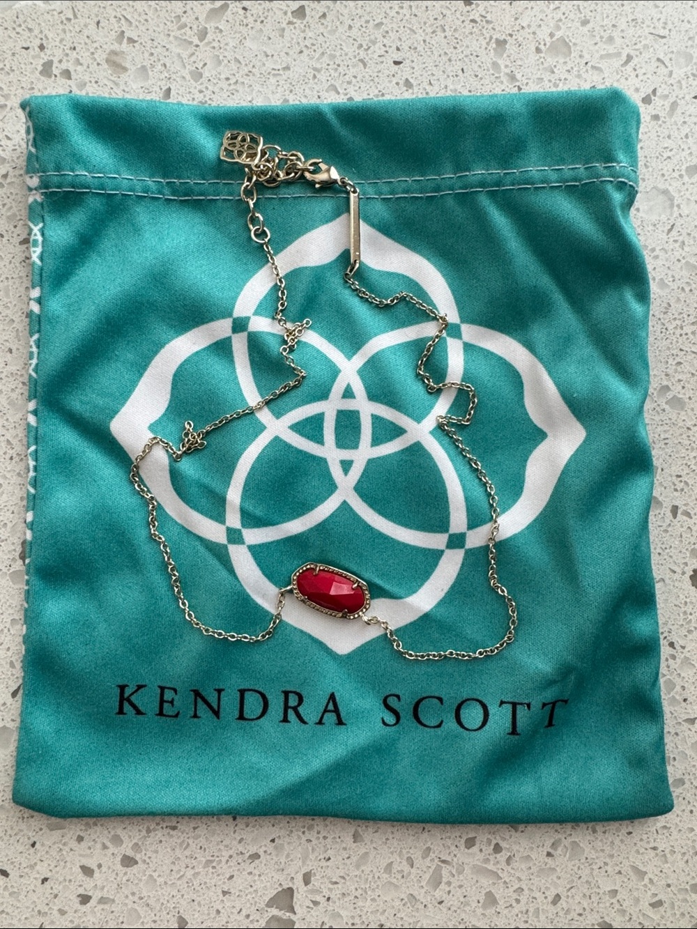 Kendra Scott Gold Necklace with Red Oval Stone